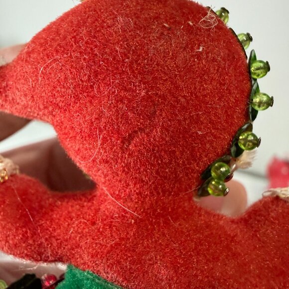 Vtg Mrs Claus Christmas Ornament 1960s-1970s Mod Red Sequin Beads Art Flocked - Picture 10 of 14